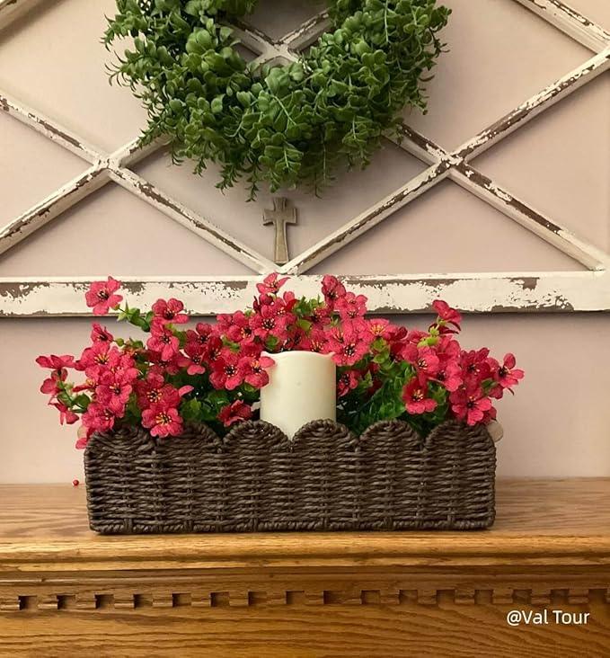 CubesLand Paper Rope Scalloped Edge Shelves Storage Basket, Woven Toilet Paper Baskets for Over Toilet Storage Shelf, Ending Table, Floating Shelves Organizing or Home Décor, with Wood Handle, Brown - ModernBath