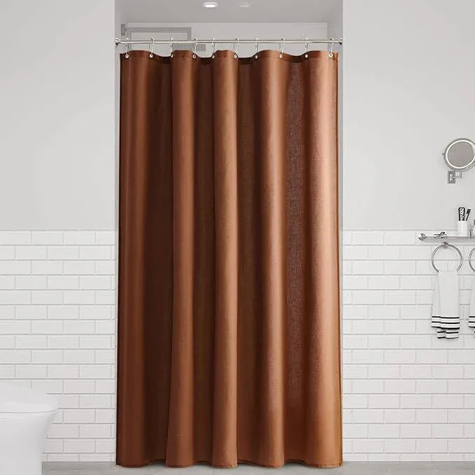 Naturoom Rustic Brown 54 Inch Shower Curtain - Stall Narrow Half Linen Ultra Thick Fabric Shower Curtain Set with Hooks, Boho Farmhouse Rustic RV Camper Bath Curtains for Bathroom, 54x78 - ModernBath
