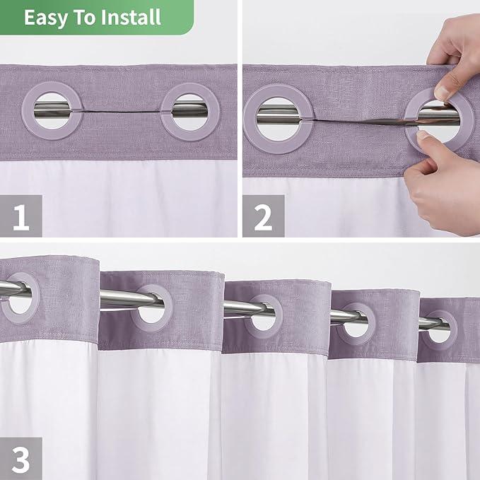 eachope Lavender No Hook Shower Curtain with Snap-in Fabric Liner Set,Slub Textured Fabric Shower Curtains for Bathroom,Hotel Style Modern Shower Curtain,Water Repellent & Washable,71x74(72) - ModernBath