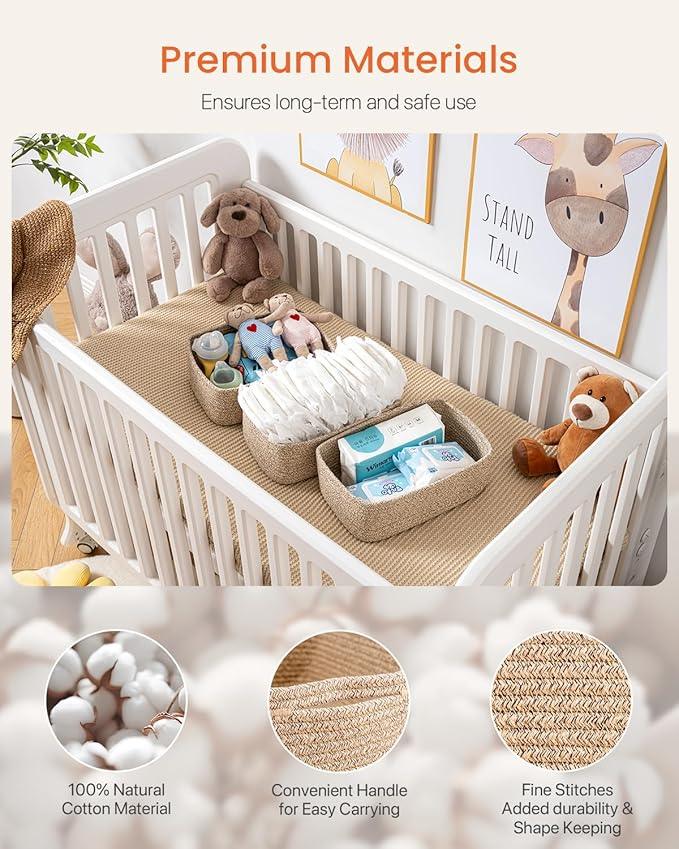 Small Woven Basket, 12 x 8 x 4.5 Inches, Storage Basket for Organizing, Cute Small Rope Shelf Closet Cube Storage Bins Baskets for Shelves, Dog Toy Gift Baskets Empty, 3 Packs, Mixed Brown - ModernBath