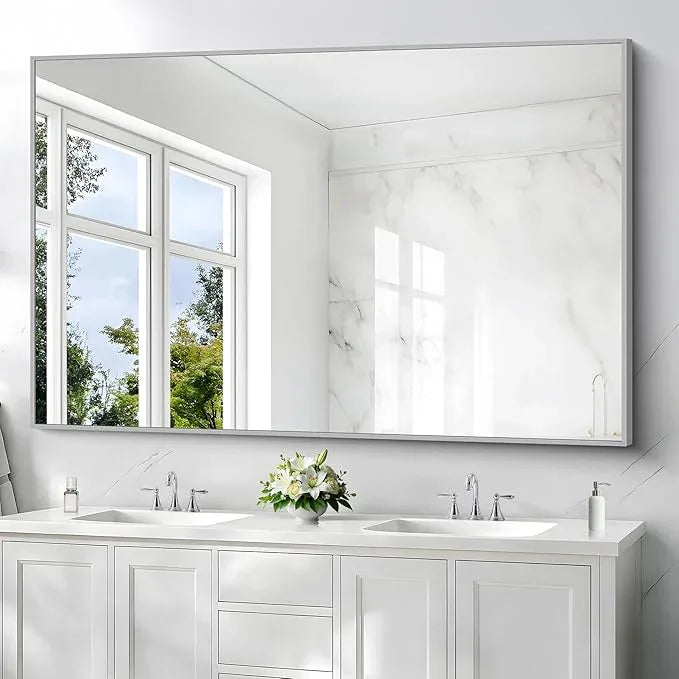 COFENY 40x60inch Silver Bathroom Mirror, Silver Rectangle Mirror with Frame, Large Rectangular Wall Mirrors for Bathroom, Living Room, Hair Salon, Big Farmhouse Mirror Hang Horizontal/Vertical - ModernBath