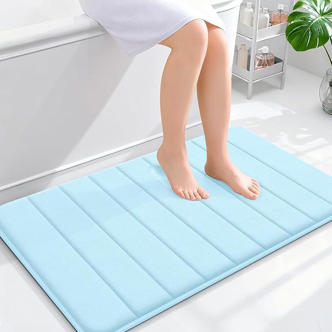 OLANLY Memory Foam Bath Mat 36x24, Super Soft Absorbent Bathroom Rugs, Quick Dry, Machine Washable Shower Floor Rugs, Bathmat Carpet, Bathroom Home Decor Accessories, Sky Blue - ModernBath