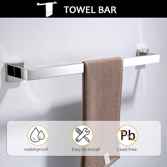 TNOMS Bathroom Hardware Accessories Set Polished Chrome Towel Bar Sets Include Towel Bar Towel Holder Toilet Paper Holder Towel Hook,5 Pieces Stainless Steel Wall Mounted - ModernBath
