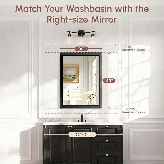 USHOWER Rectangular Bathroom Mirror, 30x40 Inch Wall Mirror, Mirrors for Bathroom Sink, Beveled Aluminum Frame, Anti-Rust, Big Brushed Black Vanity Mirror for Restroom, Mirror Wall - ModernBath