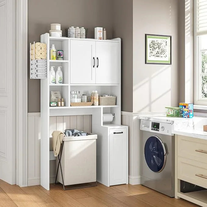 Over The Toilet Storage Cabinet with Pulley, Bathroom Cabinet, Space Saver W/Adjustable Shelf Rack for Bathroom, Restroom, Laundry (White-Type B) - ModernBath