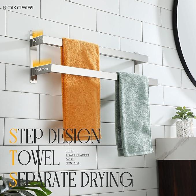 KOKOSIRI Bath Towel Bars Bathroom 2-Tiers Ladder Towel Rails 24-Inch Towel Holders Wall Mounted Towels Shelves Rack Brushed Stainless Steel, B5008BR-L24 - ModernBath