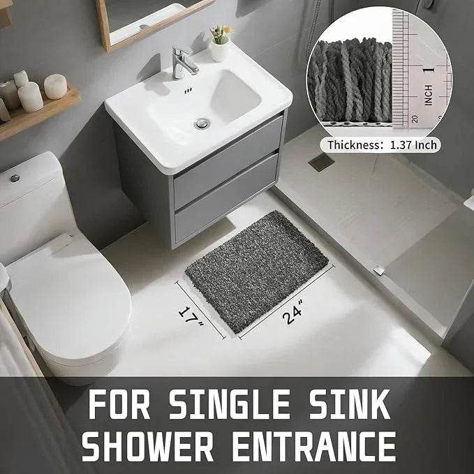 Yimobra Bathroom Rugs Non Slip Washable, Ultra Soft and Water Absorbent Bath Mats, Plush Fluffy Shower Mat Outside, Microfiber Thick Matts for Bathroom Floor/Sink, 24x17, Light Gray and Black Gray - ModernBath