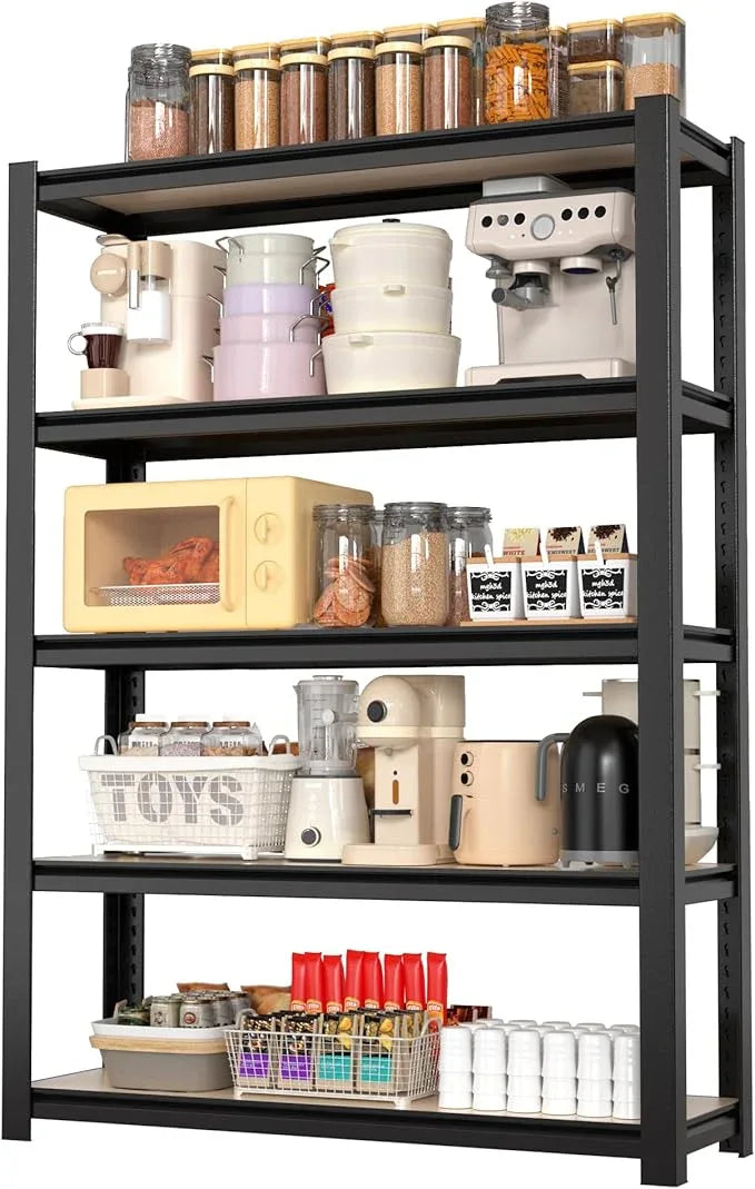 WORKPRO House 3000lbs 5-Tier Shelving Unit, 72" H Adjustable Storage Shelves, Boltless Book Shelf, Shelf Organizer for Kitchen, Living Room, Bathroom, Wood Grain Pattern, Waterproof Board, Black - ModernBath