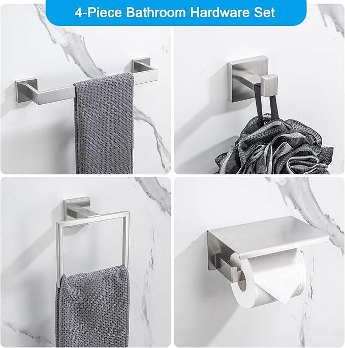 4-Pieces Bathroom Accessories Set, Towel Bar Towel Racks Towel Holder Toilet Paper Holder Stainless Steel Bathroom Hardware Set Wall Mounted Towel Racks for Bathroom, Brushed Nickel, 23 Inch - ModernBath