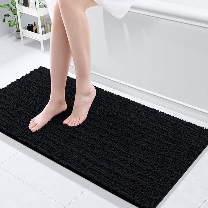 Arotive Luxury Chenille Bathroom Rug Mat, Extra Soft Thick Absorbent Shaggy Bath Rugs, Non-Slip Machine Wash Dry, Plush Bath Mats for Bathroom, Shower and Tub, 47x17, Black - ModernBath
