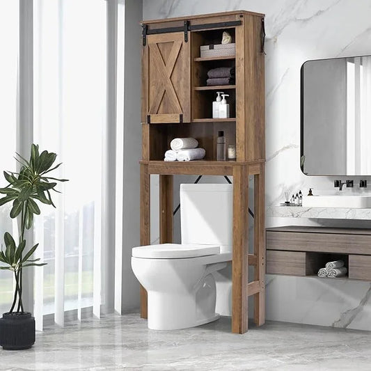 LOKO 4-Tier Over The Toilet Storage Cabinet, Bathroom Toilet Rack with 3-Position Adjustable Shelves, Freestanding Above Toilet Organizer with Anti-Toppling Devices & Non-Slip Foot Pads, Brown - ModernBath