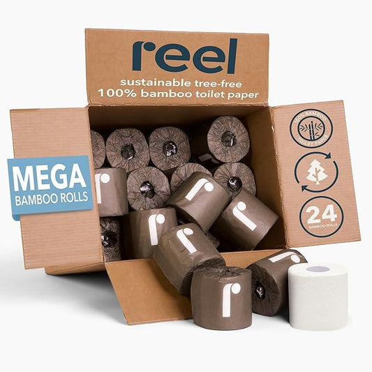 Reel Premium Toilet Paper - 24 Rolls of Toilet Paper - 3-Ply Made From Tree-Free - Zero Plastic Packaging, Septic Safe - ModernBath