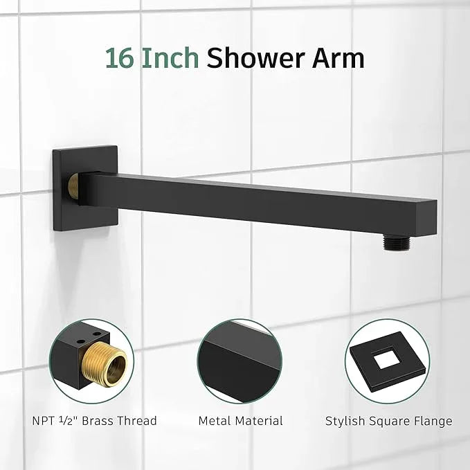SunCleanse Matte Black Shower Faucet Set with Valve, 8 Inch Square Shower Head and Handle Set, Single Handle Shower Trim Kit with Extra Long Shower Arm - ModernBath