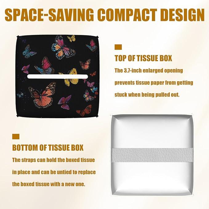 Coloful Owl Butterfly Tissue Box Cover 2PCS, Leather Tissue Box Holder Square Facial Paper Case Tissue Box Cube Organizer for Bathroom Bedroom Desk Office - ModernBath
