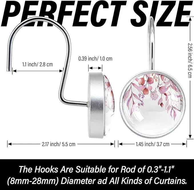 12 Pcs Pink Eucalyptus Shower Curtain Hooks - Decorative Shower Curtain Hooks Rings Set - Stainless Steel Round Resin Shower Rings Hangers for Modern Bathroom Home Bath Room Rods Decor - ModernBath