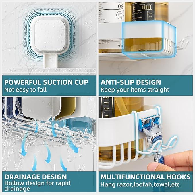 TAILI Shower Caddy Suction Cup 2 Pack,Stainless Steel Rustproof Shower Shelves,No Drilling Wall Mounted Basket,Large Capacity,Removable Suction Cup Bathroom Organizers & Home Decor, White - ModernBath