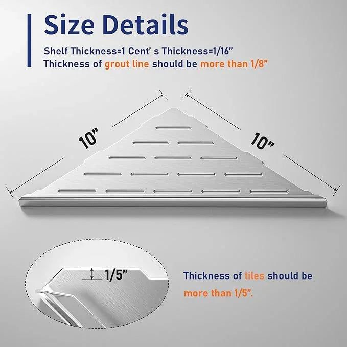 Corner Shower Shelf 10", Brushed 304 Stainless Steel Slot Design Recessed Corner Shelves Bathroom Grout in Shelf for Tiled Wall, 2 Pack - ModernBath