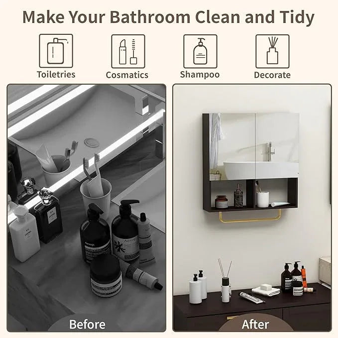 Wall Mounted Storage Cabinet with Mirror & Adjustable Shelves- Bathroom Medicine Cabinet with Towel Bar for Bathroom, Laundary, Enterway,Bedroom - ModernBath