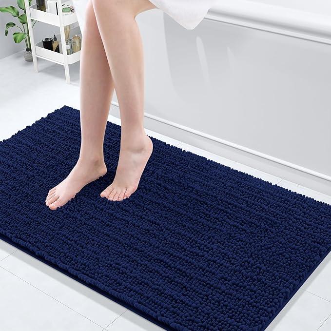 Arotive Luxury Chenille Bathroom Rug Mat, Extra Soft Thick Absorbent Shaggy Bath Rugs, Non-Slip Machine Wash Dry, Plush Bath Mats for Bathroom, Shower and Tub, 54x24, Navy - ModernBath