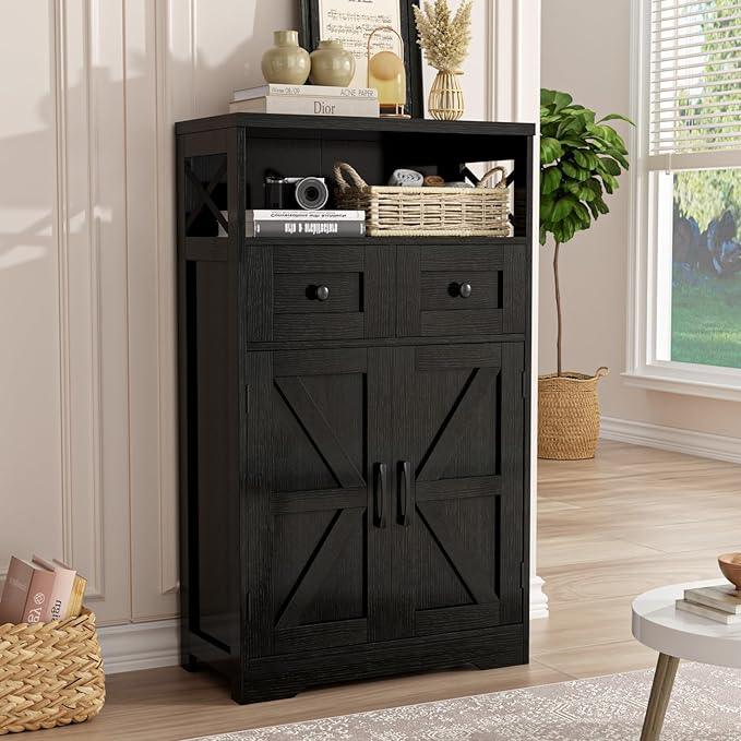 Black Farmhouse Kitchen Pantry Cabinet With Doors and Shelves, Coffee Bar Storage, Freestanding Floor Hutch Cupboard for Kitchen, Laundry, Living Room - ModernBath