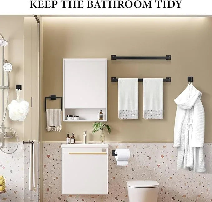 10-Piece Matte Black Bathroom Hardware Set,Towel Bar Set for Bathroom Include 23.6 inch Towel Bar,Towel Ring,Toilet Paper Holder Towel Hooks,Stainless Steel Wall Mounted - ModernBath