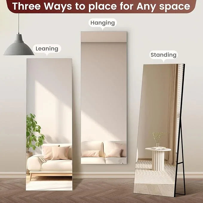 Kosmonia 65x24 Frameless Full Length Silver Coating Mirror w/Distortion Free, HD Reflection &Anti Desilvering, Tempered Glass & Shatter Proof Film Doubling Safety, Easy Setup w/Stand, Wall/Standing - ModernBath
