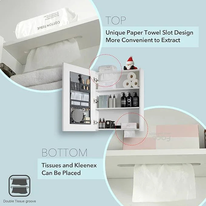 Bathroom Mirror Cabinet - Large Single Door 24x30 inchs Wall Cabinet Bathroom Vanity Mirror Cabinet with Facial Tissues Slot and Multifunctional Storage Area - ModernBath