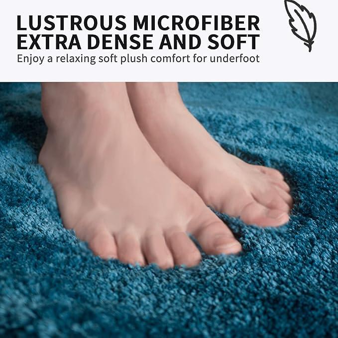 FIFU Bathroom Rugs 17" W x 24" L, Bath Mat for Bathroom, Bedroom, Laundry Room & Kitchen, Non-Slip Rubber Latex Backing, Extra Soft and Absorbent Microfiber Carpet, Machine Washable Rug, Peacock Blue - ModernBath