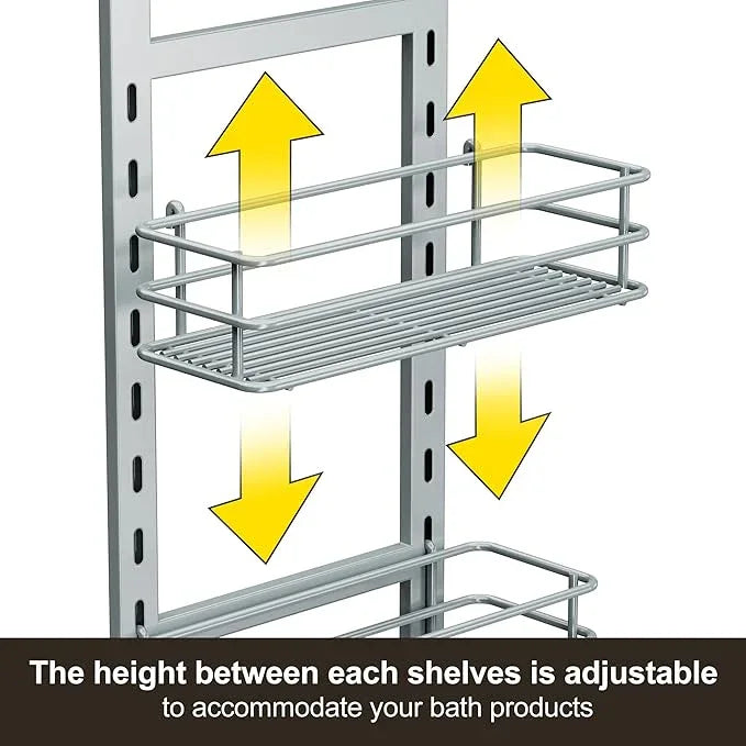 Orimade Adjustable Anti-slip Shower Caddy over Shower Head, Rustproof Bathroom Hanging Organizer with 2 Hooks for Razor, No Drilling Shelves Storage Rack 2 Tier, Light Grey - ModernBath
