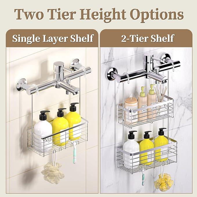 DELLAN Hanging Shower Organizer, Shower Rack with Hooks Over the Door, Bathroom Shower Caddy and Basket - ModernBath