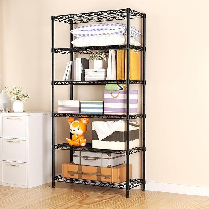 SINGAYE 6 Tier Shelf Organizer Storage Metal Shelves Garage Wire Shelving Unit Pantry Rack Shelves Bathroom Organizers and Shelf Closet Metal Kitchen 36" Dx14 Wx72 H Black - ModernBath