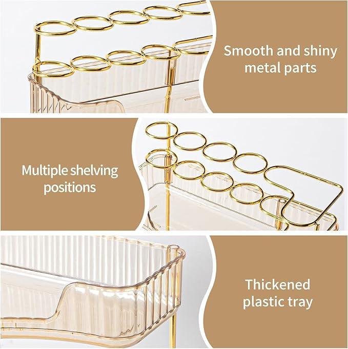 shuang qing Upgraded 2-Tier Corner Bathroom Countertop Organizer – Spacious Storage for Makeup, Skincare & Perfumes, Built-in Brush Holder Fits Vanity/Dresser/Bsthtub (Vintage Gold) - ModernBath