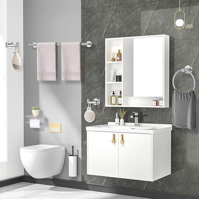 TNOMS Brushed Nickel 5 Pieces Towel Bar Set Bathroom Hardware Set Upgraded Toilet Paper Holder with Shelf,Towel Holder Set for Bathroom Stainless Steel Wall Mounted 23.6 Inch - ModernBath