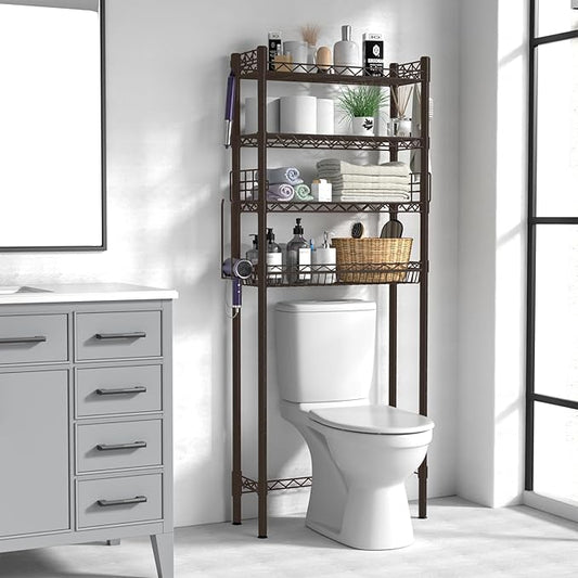 Hodonas Over Toilet Storage Shelf, 4-Tier Bathroom Organizer Storage Shelves Over The Toilet, Adjustable Over The Toilet Shelf Above Toilet Rack Freestanding Bathroom Space Saver Over Toilet, Espresso