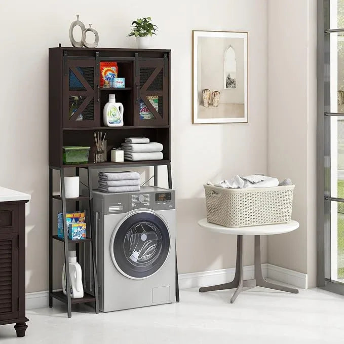 Over The Toilet Storage Cabinet, Farmhouse Storage Cabinet Over Toilet with Sliding Barn Door，Home Space-Saving Toilet Rack, for Bathroom, Restroom, Laundry(Espresso) - ModernBath