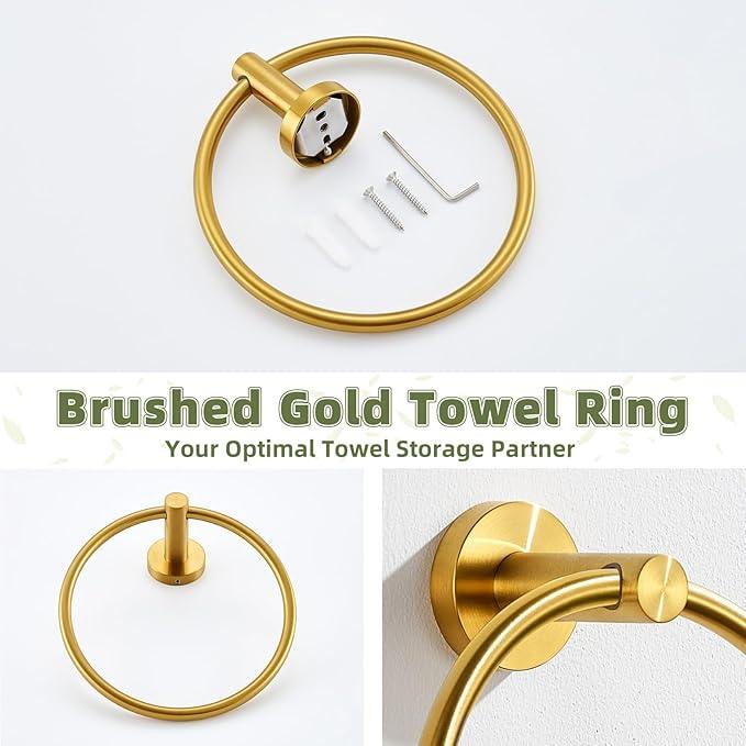 APLusee Towel Ring for Bathroom Wall, Brushed Gold Hand Towel Ring Holder, Heavy Duty SUS 304 Stainless Steel Modern Bathroom Accessories - ModernBath