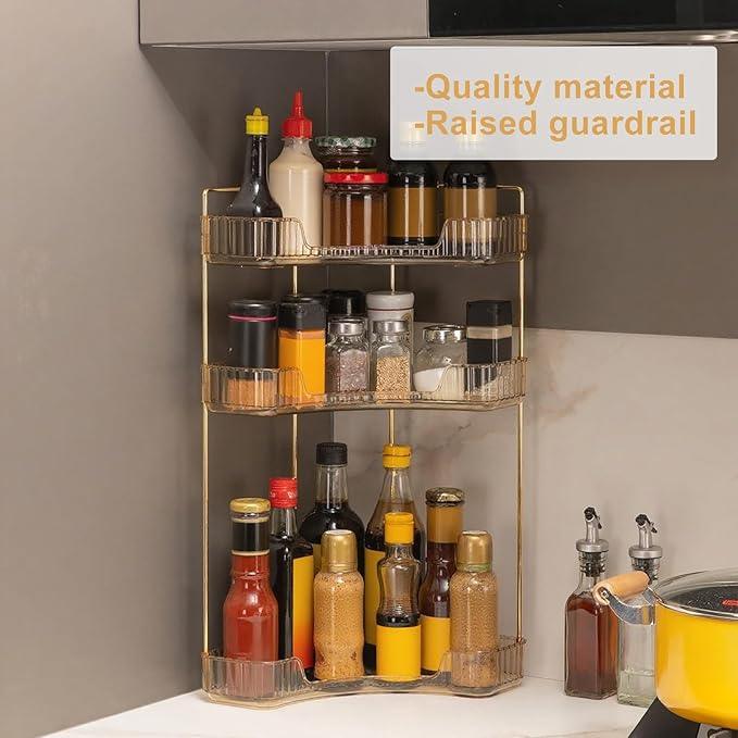 INVSSENE Corner Bathroom Countertop Organizer, Vanity Organizer Trays for Counter, Makeup Organizers, Perfume Tray, Skincare Shelf Storage Gifts for Women Girl Student (Yellow, 3 Tiers) - ModernBath