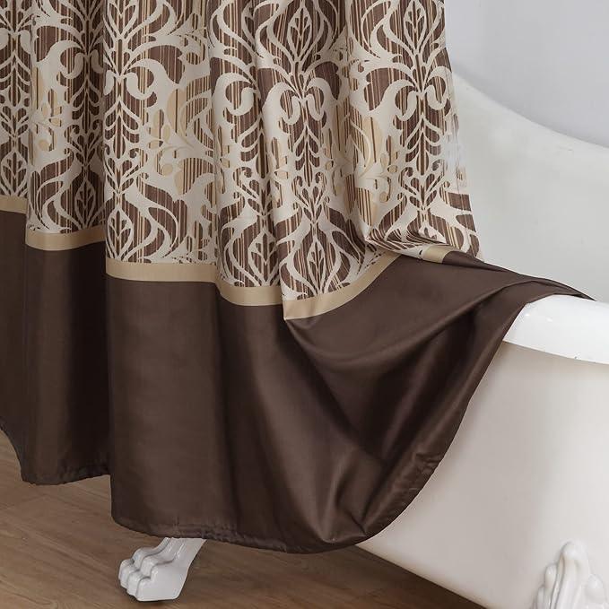 BESTRIPES Long Stall Fabric Shower Curtain, Brown Damask Print Narrow Cloth Shower Curtains for Bathroom, Waterproof Bathroom Small Curtains, 54" W x 78" H - ModernBath