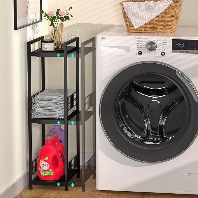 3-Tier Metal Shelving Unit, Expandable, Free-Standing, Narrow, Open Floor Shelves, Ideal for Bathroom, Kitchen, Laundry, Storage, Organization - ModernBath