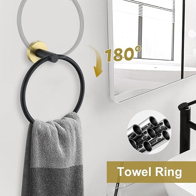 Black and Gold Towel Bar Bathroom Hardware Accessories Set, 10 Pieces Upgraded Round Toilet Paper Holder Towel Rack for Bathroom Wall Mounted, 23.6 Inch Stainless Steel Towel Rods for Bathroom - ModernBath