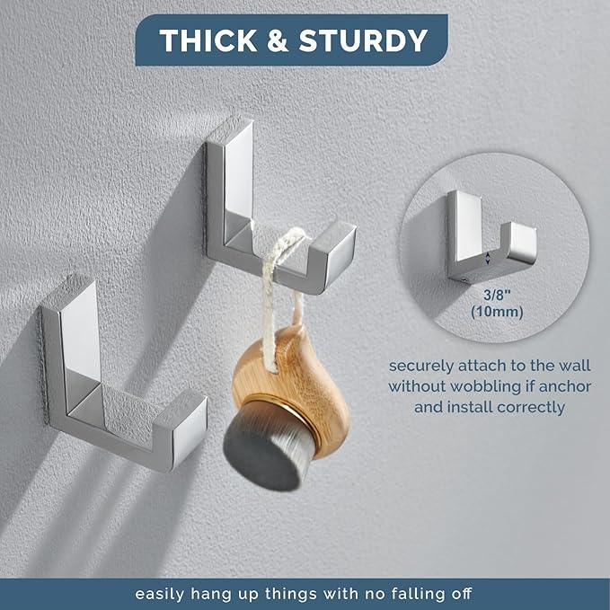 Angle Simple Towel Hooks, SUS 304 Stainless Steel Robe Coat Hooks for Bathroom Wall, Polished Chrome, 2 Pack - ModernBath