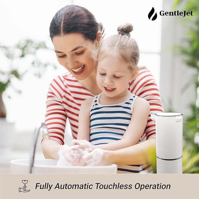 GentleJet JetFoam Automatic Foam Soap Dispenser - Touchless Electric Soap Dispenser, USB-C Rechargeable, Adjustable Foam Levels, 10 oz Countertop Hands-Free Soap Pump for Bathroom & Kitchen (White) - ModernBath