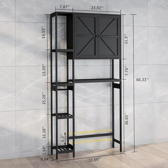 Bamboo Over The Toilet Storage, Above Toilet Organizer Storage Shelf Stand, Tall Freestanding Behind Toilet Rack, Tiered Bathroom Space Saver Shelving, Easy Assembly (Black) - ModernBath