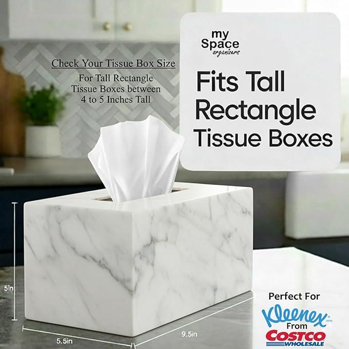 Tissue Box Cover Rectangle - Tissue Box Holder Rectangular - Compatible with Kleenex - Acrylic Marble Bathroom Accessories Decor - ModernBath