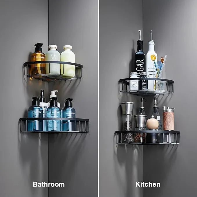 Segistan Corner Shower Caddy Organizer, SUS304 Stainless Steel Heavy Duty Rust-Proof Shelf, Wall Mounted Storage Rack for Bathroom, 2 Packs Matte Black - ModernBath