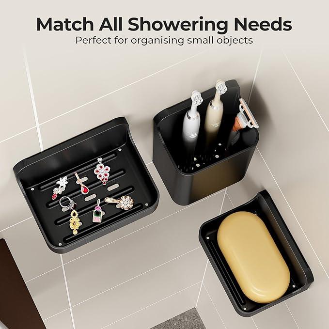 Orimade Shower Caddy 5-Pack, No-Drill Adhesive Shelves for Bathroom, Rustproof ABS Storage Organizer Set, Black - ModernBath