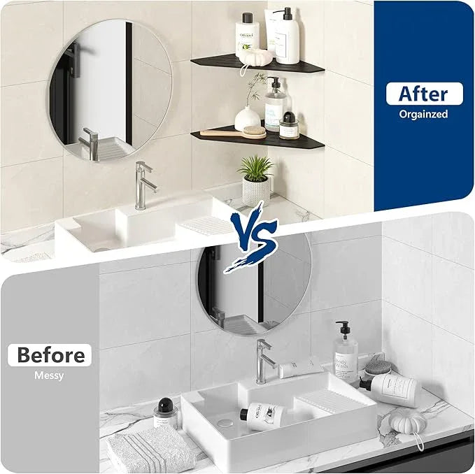 Matte Black Corner Shower Shelf, Floating Corner Shelves for Tile Wall, Tile Shower Shelf, 304 Stainless Steel Wall Storage Shelves for Bathroom, No Drilling, 10 Inch, 2 Pack - ModernBath