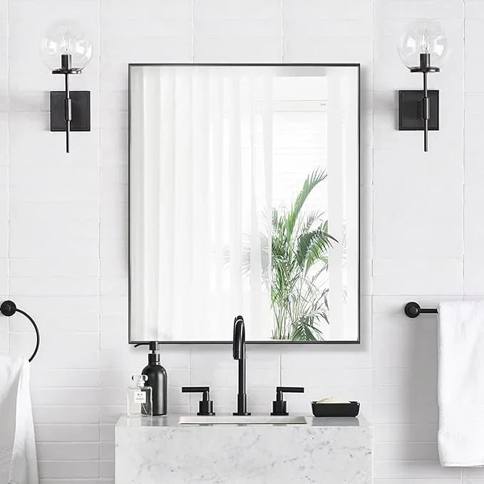 Bonverre 24x30 Inch Black Bathroom Mirror for Wall, Aluminum Frame Rectangle Rectangular Vanity Mirror, Modern Large for Bedroom, Living Room, Horizontal or Vertical - ModernBath