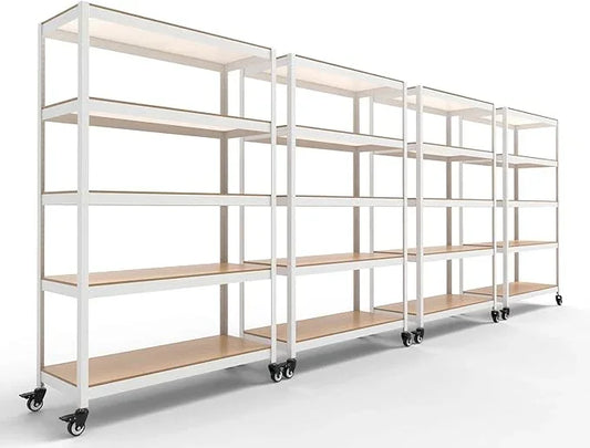 HOMEDANT House 5-Tier Metal Rolling Cart Shelf Rack Casters Heavy Duty Laminated Wheel Shelving Unit Adjustable Utility Storage Shelves Organizer Shelf Kitchen Garage (4, (L) 48.1" W, White) - ModernBath