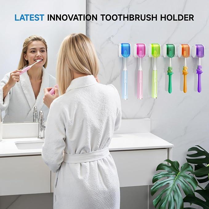 Toothbrush Holders for Bathrooms【Upgrade Single Slot Design】 Toothbrush Holder Wall Mounted with Cover Moisture-Proof and Dust-Proof Toothbrush Storage Organizer for Shower Family and Travel 6PCS - ModernBath